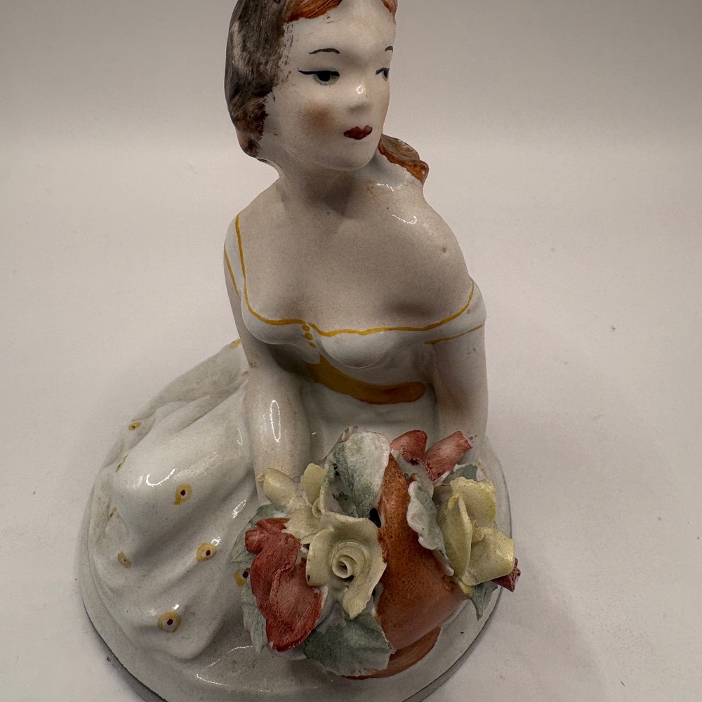 Vintage Lady Holding Flowers Figurine by Ceramis of Checrage